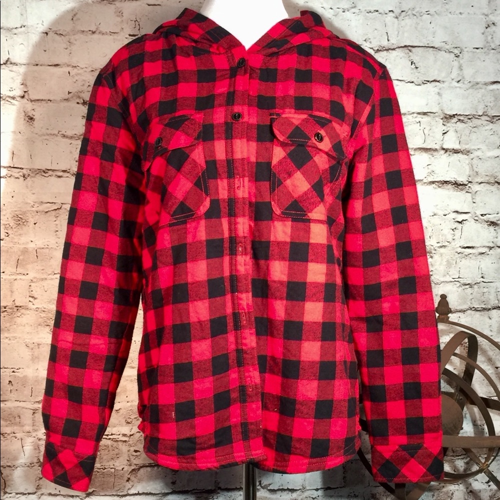 Buffalo Check Button Down Jacket With Hood - image 1